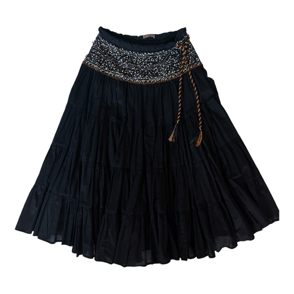 Yag Couture Black Maxi Skirt with Embroidery